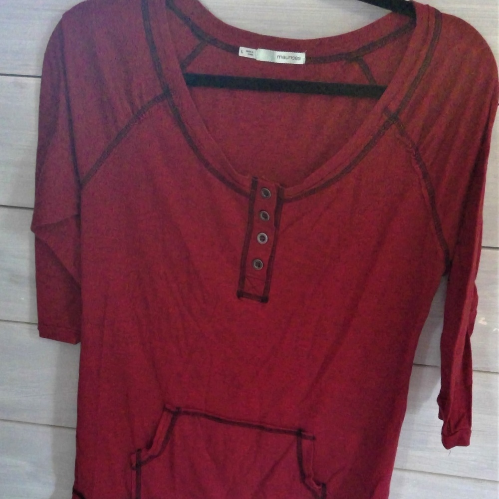 Dark Red Maurices 3/4 length sleeve top